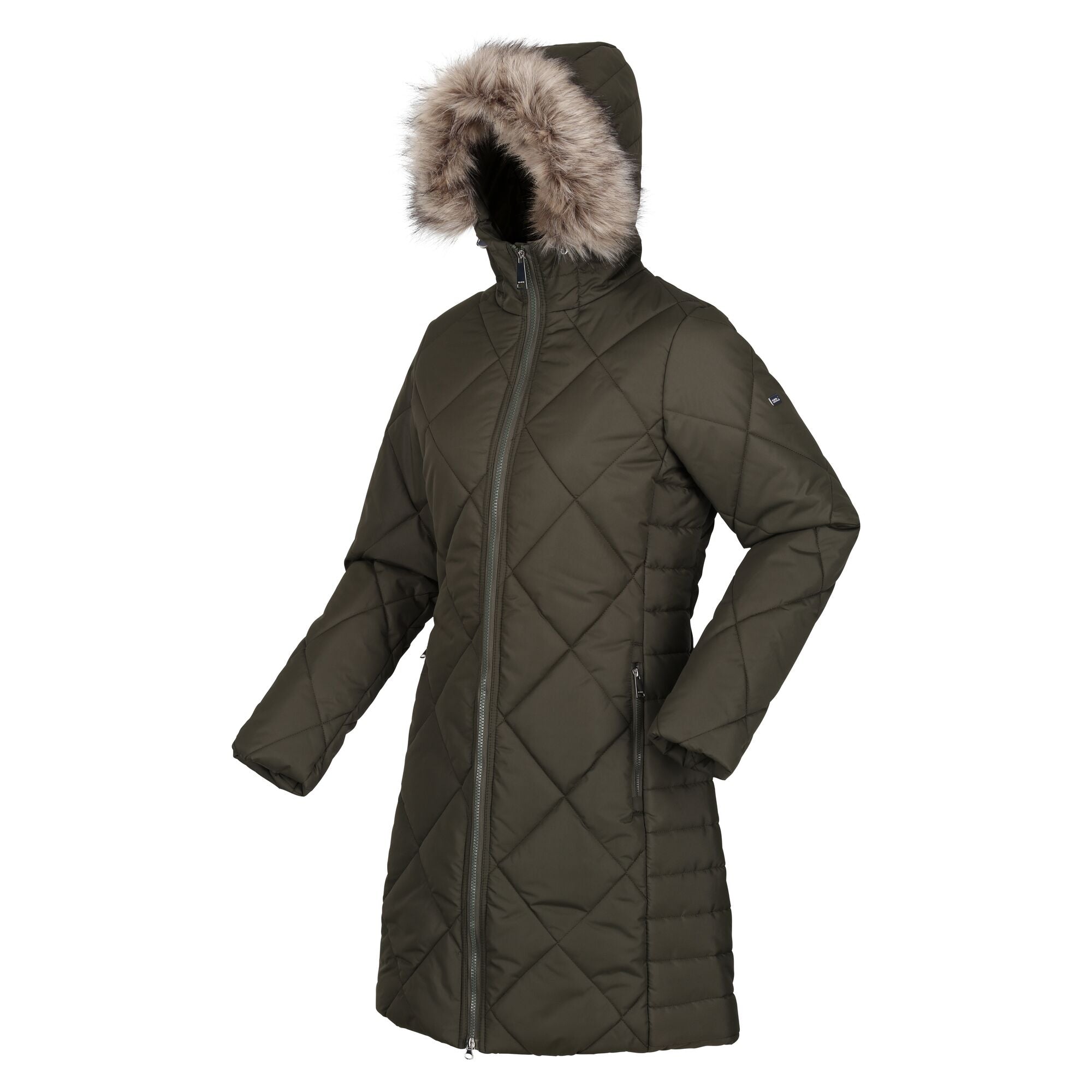 Fermina ii long length quilted puffer parka jacket dark khaki top