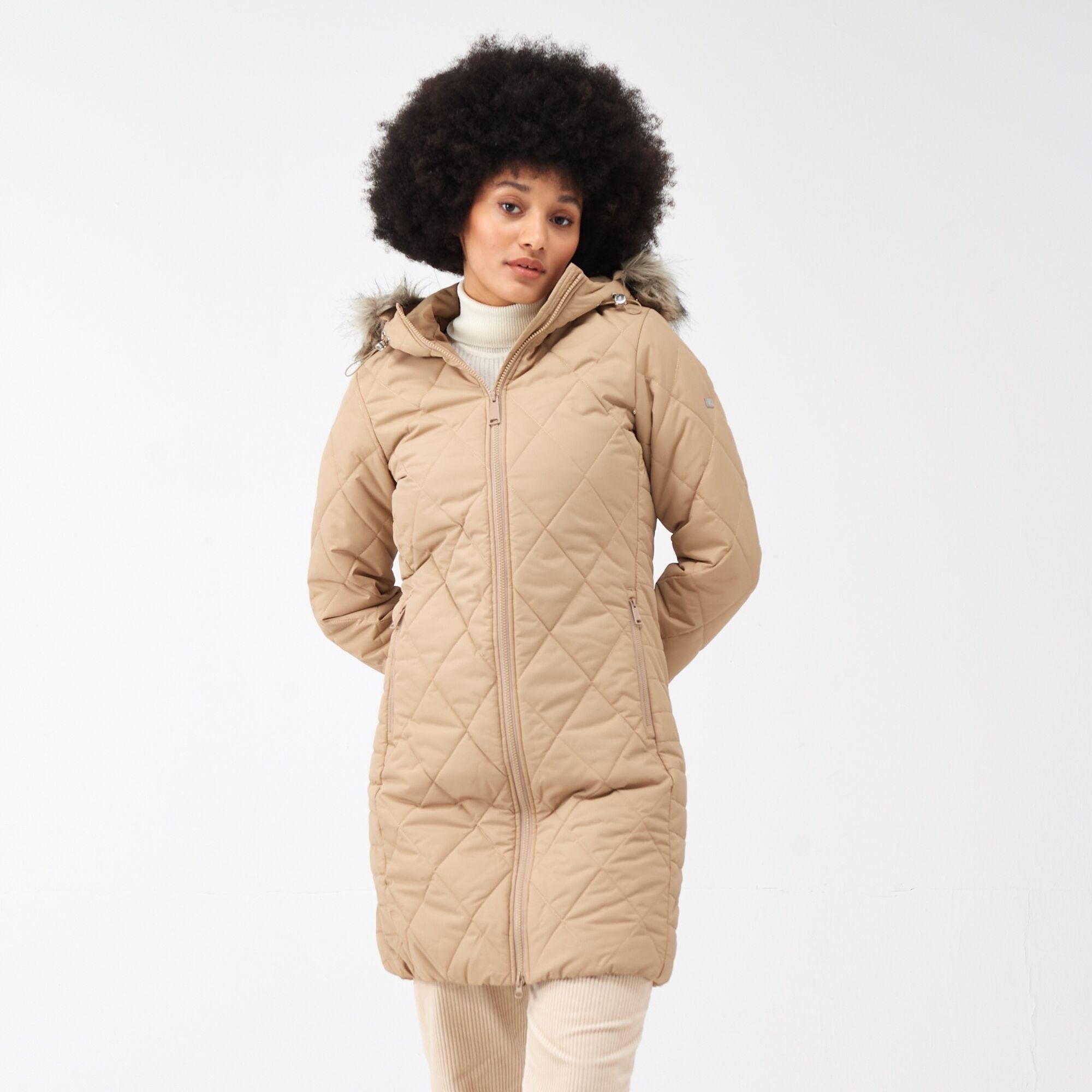 Women's fritha insulated quilted fur trimmed hooded parka jacket best sale dark khaki
