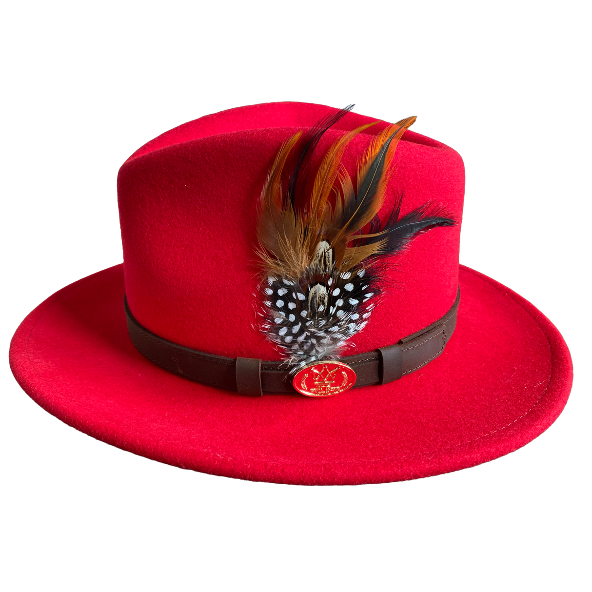Hazy Blue Wide Brim Wool Felt Fedora with Pheasant Feather Band