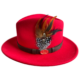 Hazy Blue Wide Brim Wool Felt Fedora with Pheasant Feather Band