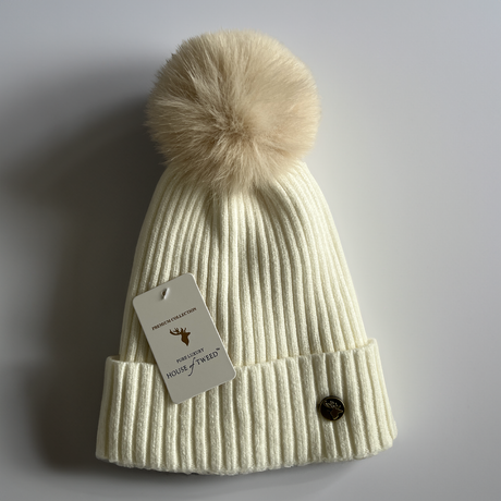 House of Tweed Luxury Striped Ladies Pom Pom Bobble Beanie Hats - Just £12.99! Shop now at Warwickshire Clothing. 