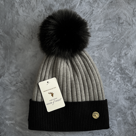 House of Tweed Luxury Striped Ladies Pom Pom Bobble Beanie Hats - Just £12.99! Shop now at Warwickshire Clothing. 