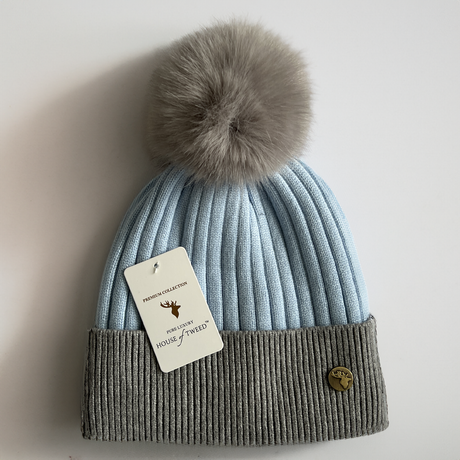 House of Tweed Luxury Striped Ladies Pom Pom Bobble Beanie Hats - Just £12.99! Shop now at Warwickshire Clothing. 