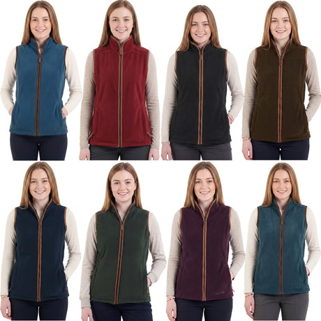 Grid of a woman wearing different colored vests on a white background