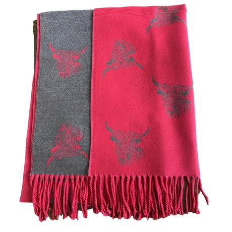 House of Tweed Reversible Highland Cow Print Scarf - Just £14.99! Shop now at Warwickshire Clothing. 