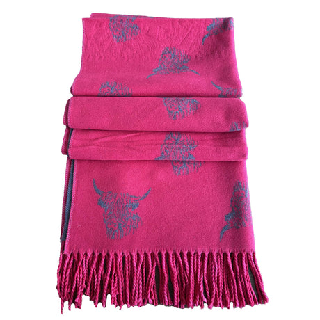 House of Tweed Reversible Highland Cow Print Scarf - Just £14.99! Shop now at Warwickshire Clothing. 