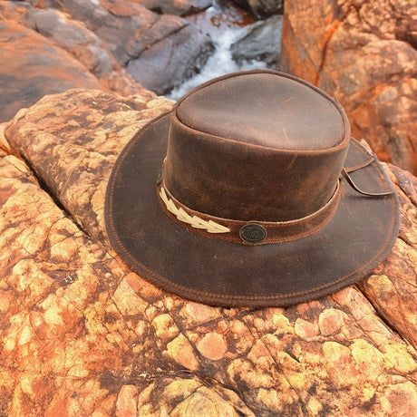 Hazy Blue Unisex Cowboy Distressed Leather Hat - Albany - Just £24.99! Shop now at Warwickshire Clothing. 