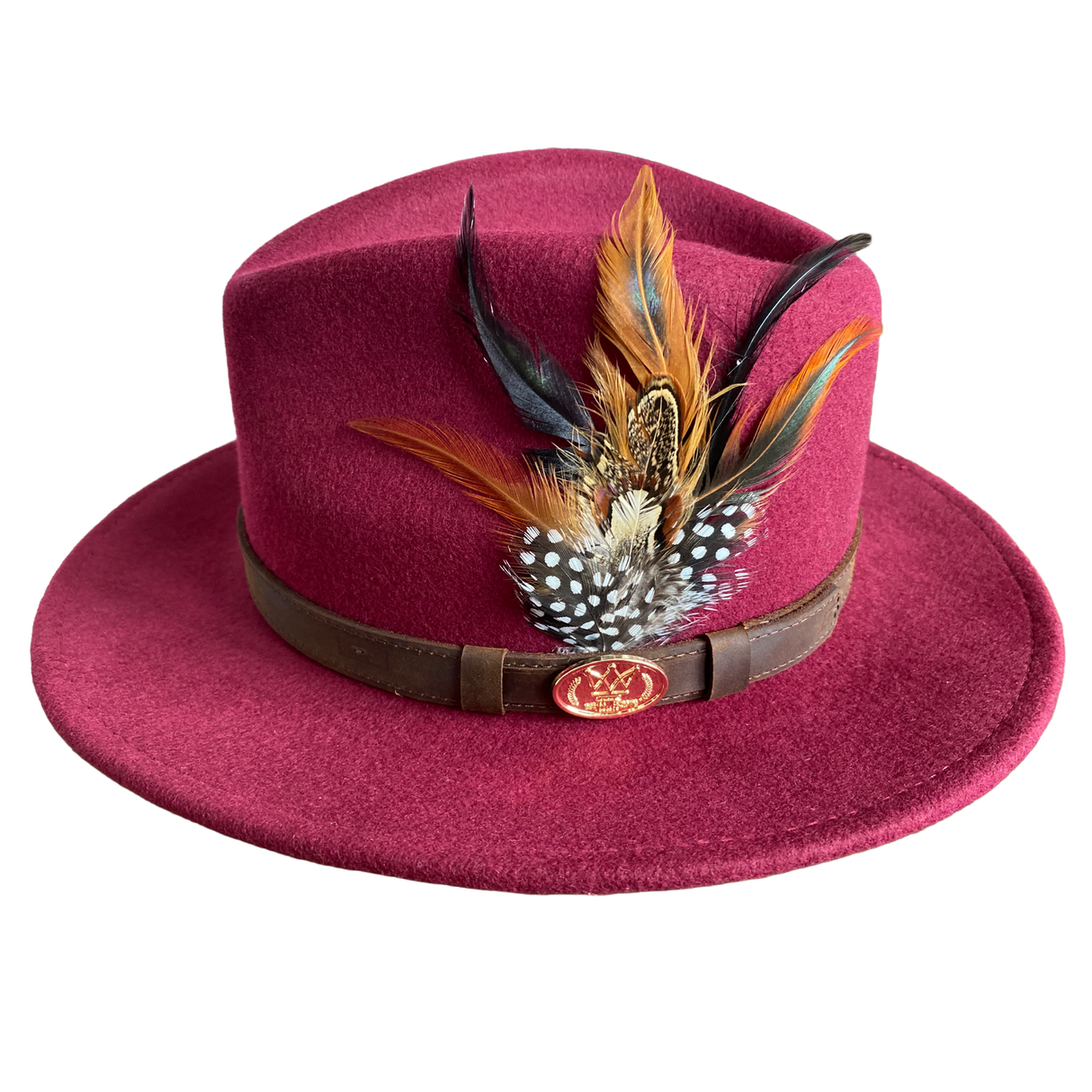 Hazy Blue Wide Brim Wool Felt Fedora with Pheasant Feather Band