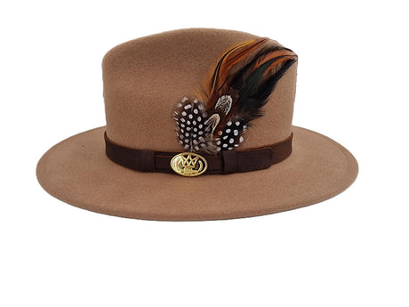 Hazy Blue Wide Brim Fedora Hat Wool Felt with Pheasant Megan - Just £29.99! Shop now at Warwickshire Clothing. 