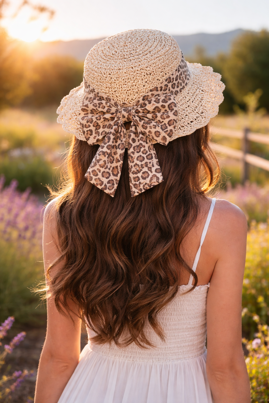Women's Crushable Summer Sun Straw Beach Hat with Leopard Print Scarf