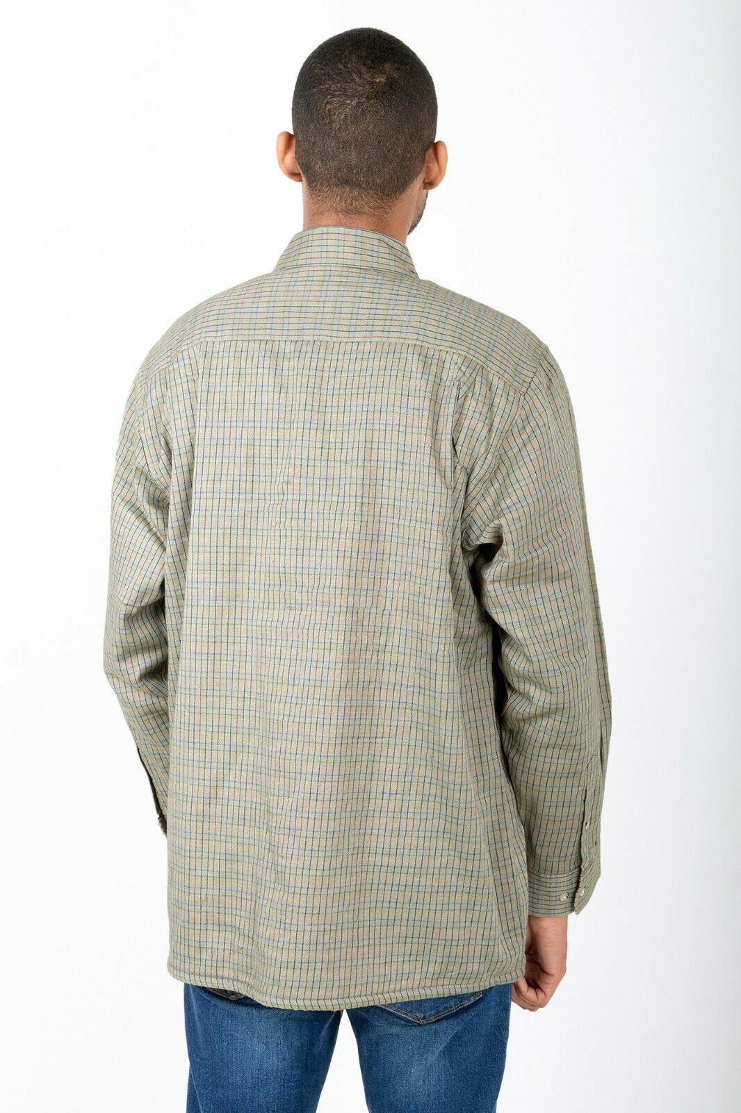 Hazy Blue Mens Long Sleeve Micro Fleece Lined Button Country Check Warm Shirts