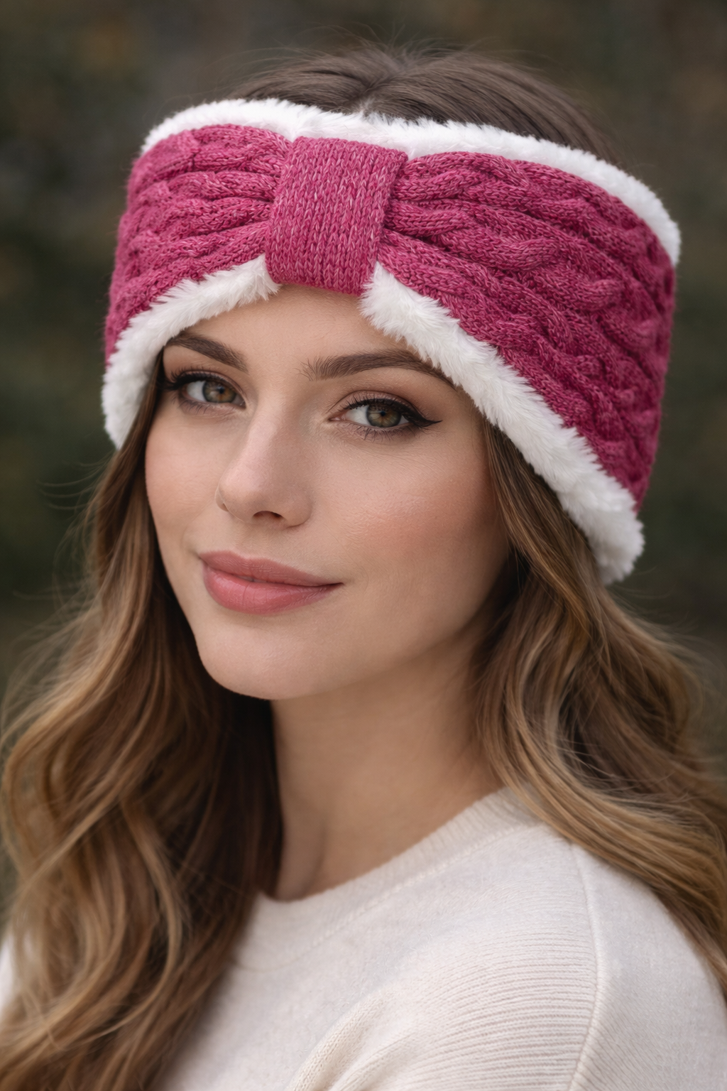 Ladies EXTRA WIDE Chunky Knitted Headband with Faux Fur Lined