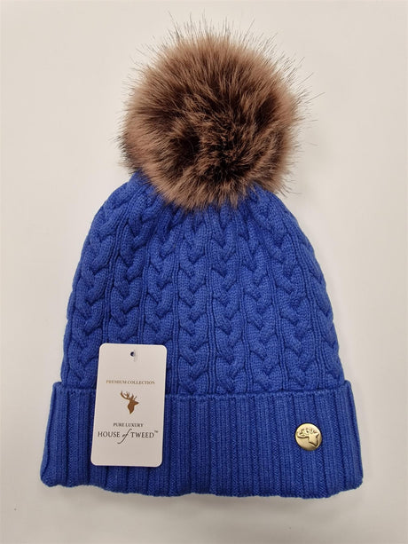 House of Tweed Luxury Plaited Ladies Bobble Pom Pom Beanie Hats - Just £12.99! Shop now at Warwickshire Clothing. 