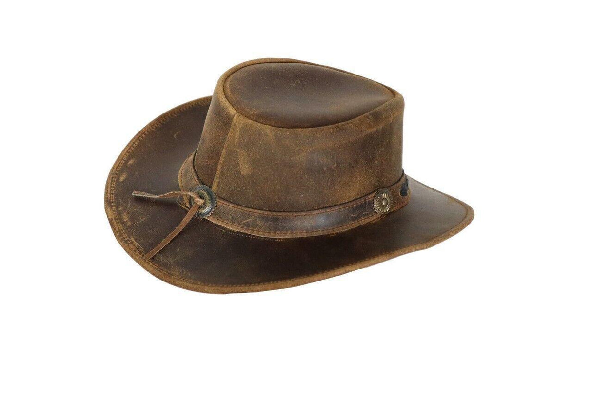 Childrens Kids Real Leather Australian Western Cowboy Tan Crazy Horse Bush Hat - Troy - Just $16.99! Shop now at Warwickshire Clothing. Free Dellivery.