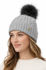 House of Tweed Luxury Plaited Ladies Bobble Pom Pom Beanie Hats