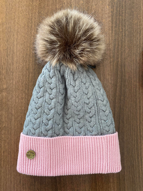 House of Tweed Luxury Plaited Ladies Pom Pom Bobble Beanie Hats