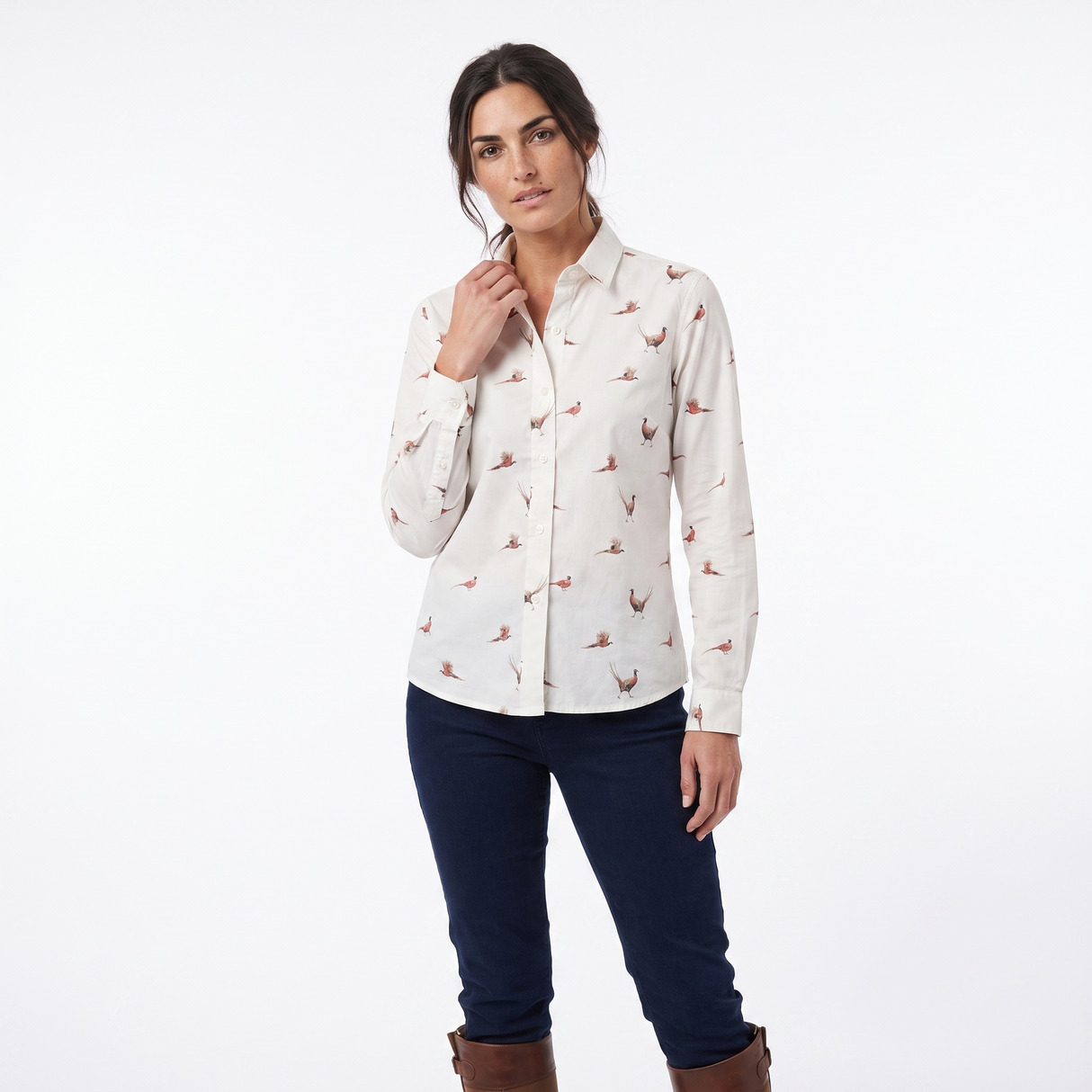 Hazy Blue Womens Long Sleeve Pheasant Shirt - Diana