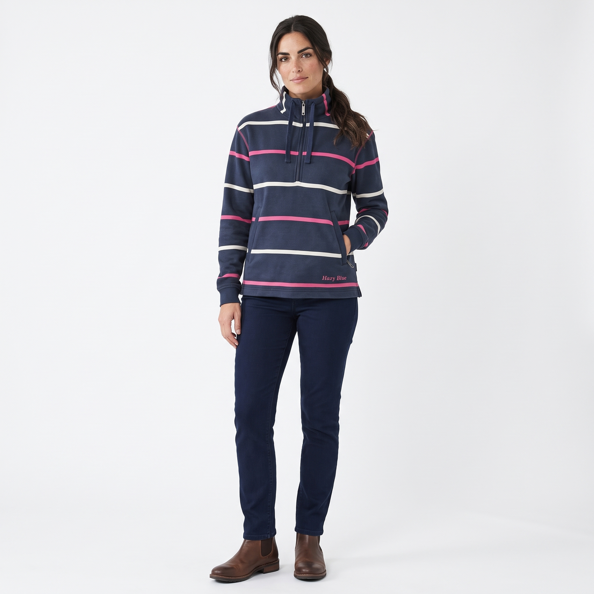 Hazy Blue Womens Half Zip Pullover Sweatshirts - Lizzy