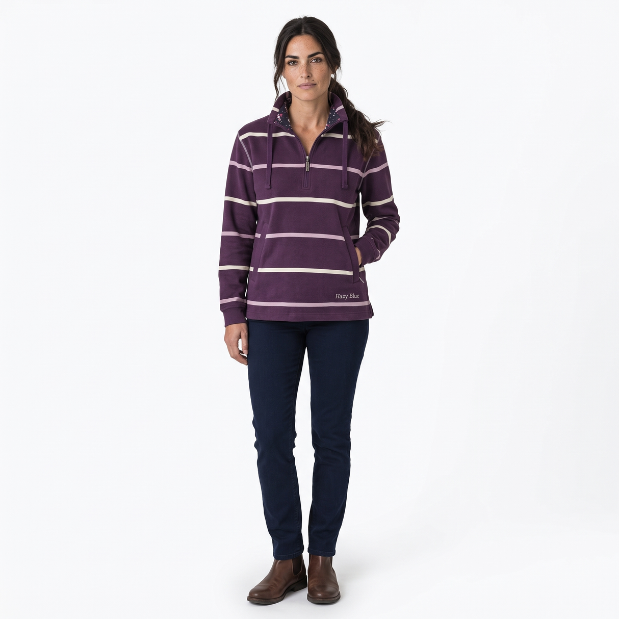 Hazy Blue Womens Half Zip Pullover Sweatshirts - Lizzy