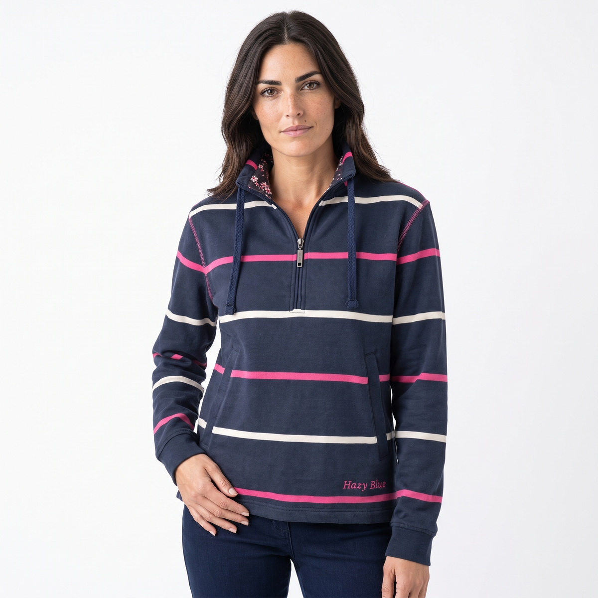 Hazy Blue Womens Half Zip Pullover Sweatshirts - Lizzy