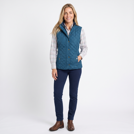 Hazy Blue Tanya Quilted Gilet: Classic Comfort, Modern Style