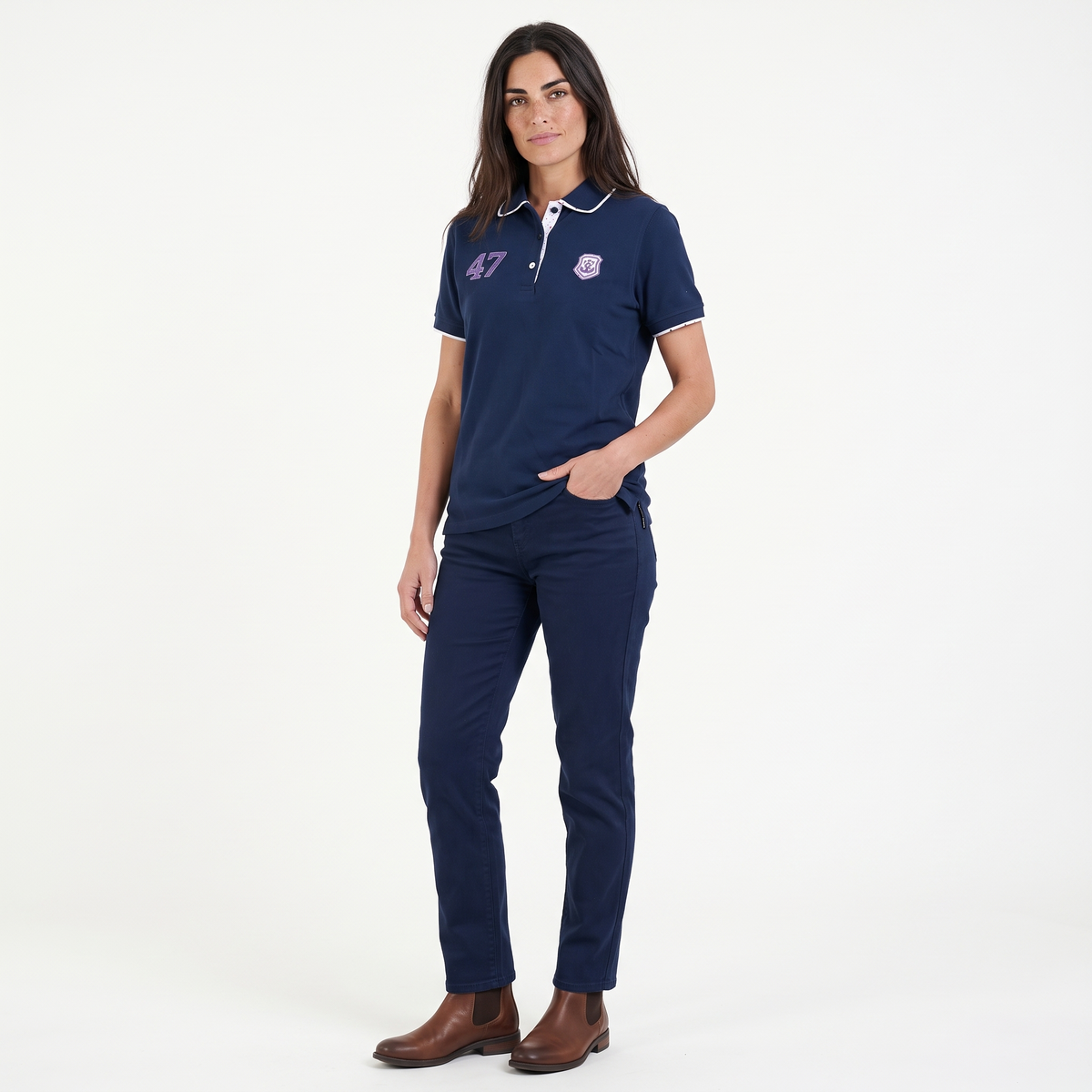 Hazy Blue Womens Short Sleeve Polo Shirt - Abby