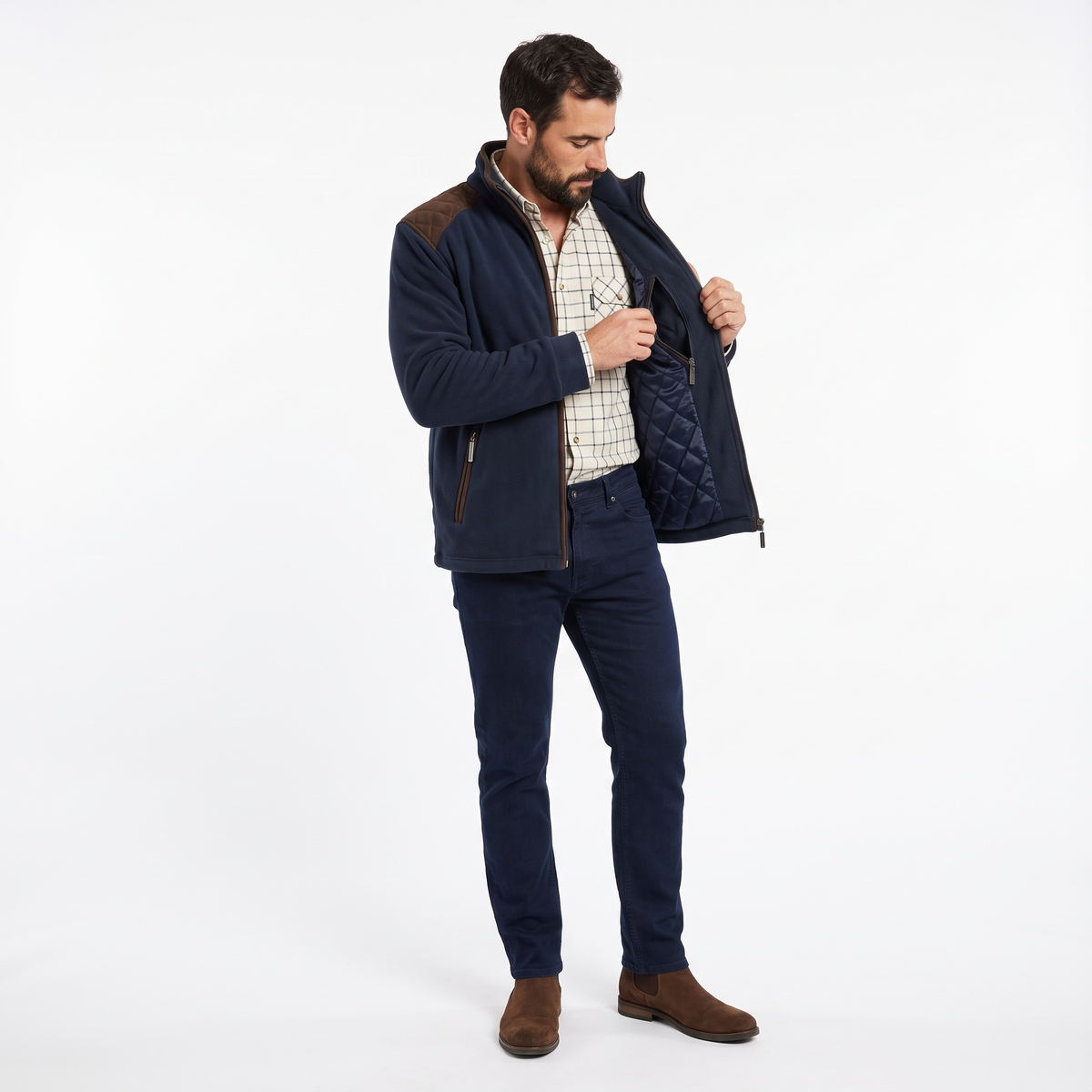 Hazy Blue Marlon Mens Padded Fleece Quilted Jacket
