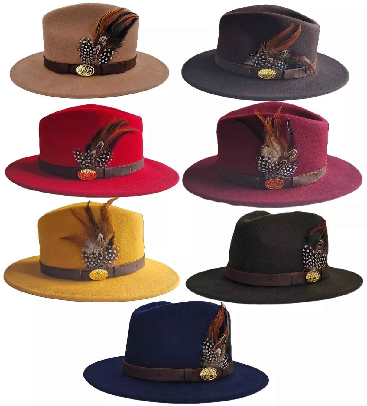 Hazy Blue Wide Brim Fedora Hat Wool Felt with Pheasant Megan - Just £29.99! Shop now at Warwickshire Clothing. 