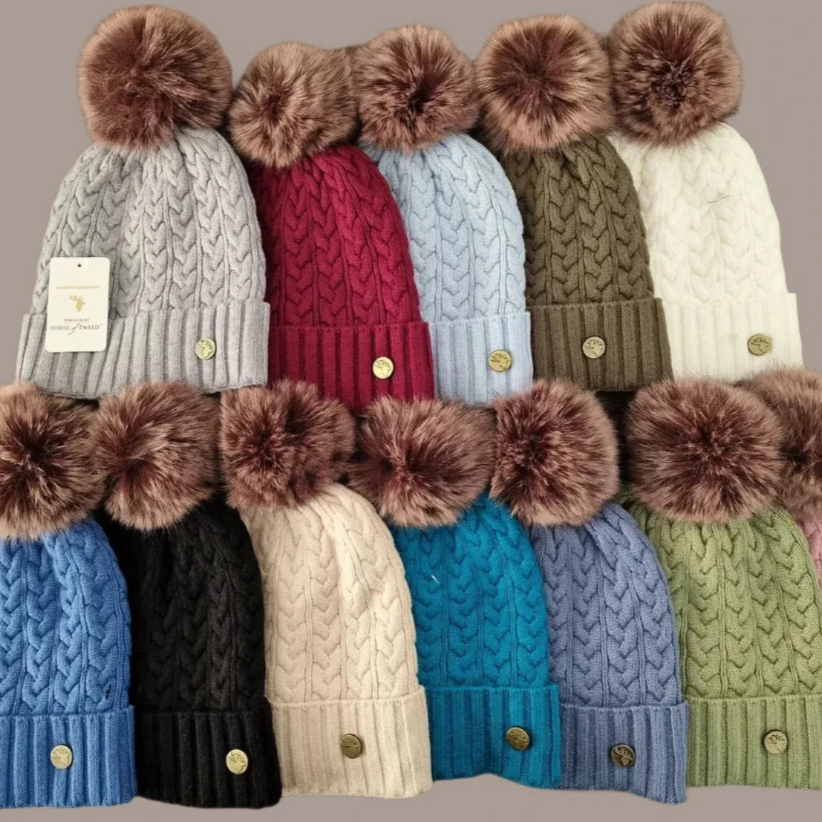 House of Tweed Luxury Plaited Ladies Bobble Pom Pom Beanie Hats - Just £12.99! Shop now at Warwickshire Clothing. 