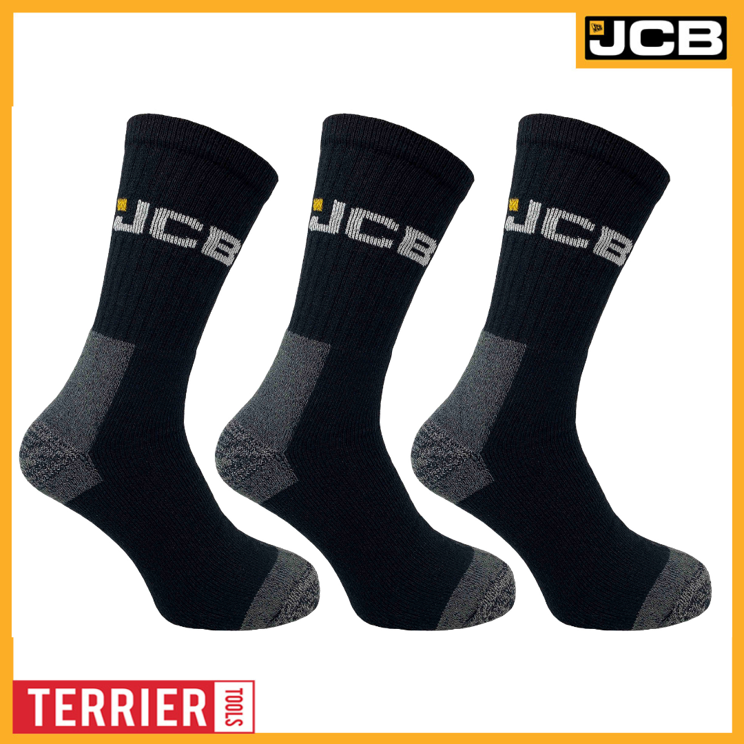 Men's Black Work Socks | JCB Workwear Range | 3 Pairs | U.K. Size 6-11 - Just £9.99! Shop now at Warwickshire Clothing. 