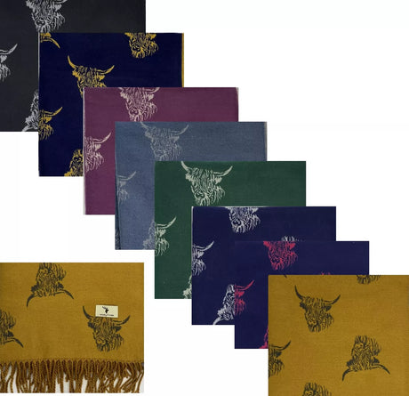 House of Tweed Reversible Highland Cow Print Scarf - Just £14.99! Shop now at Warwickshire Clothing. 