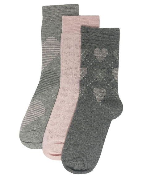 Flexitop 3 Pack Womens Cotton Rich Socks - Pink/Grey Heart - Premium clothing from Warwickshire Clothing - Just $6.99! Shop now at Warwickshire Clothing