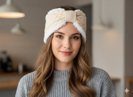 Ladies EXTRA WIDE Chunky Knitted Headband with Faux Fur Lined